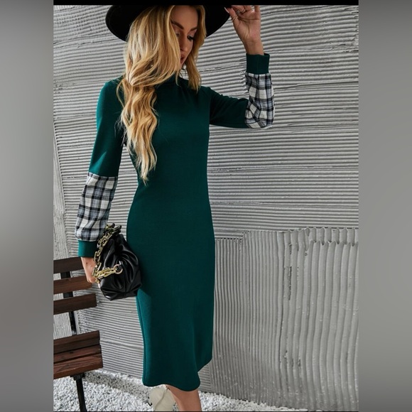 NWOT Plaid Panel Mock Neck Shirt Dress - Picture 1 of 11